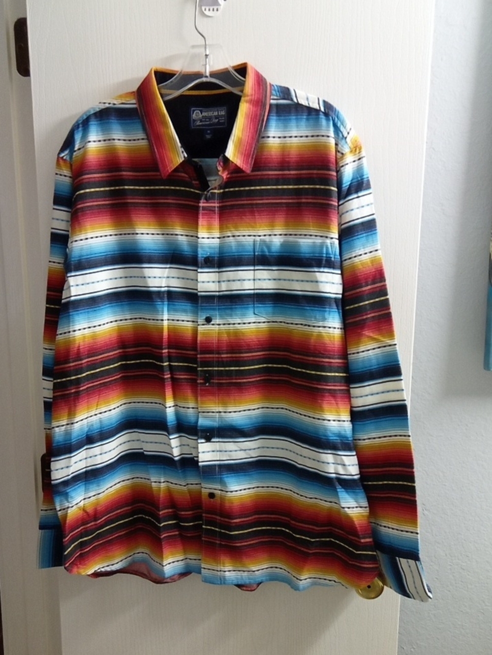 American Rag Striped Short-Sleeve Button Shirt in Yellow, Red, Black
